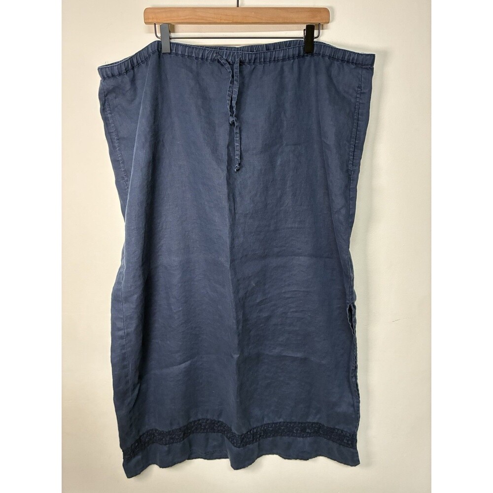 Elisabeth Liz Claiborne Linen Skirt Women’s 16 Blue Embroidered Boho Long